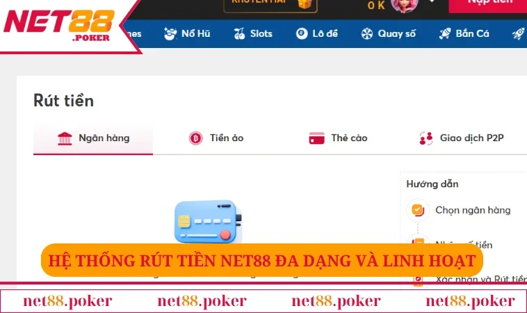 Hệ thống rút tiền NET88 đa dạng và linh hoạt